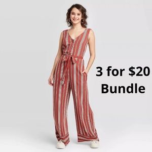 Xhilaration Striped Sleeveless Button-Front Belted Jumpsuit